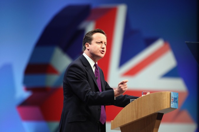 David Cameron speaking at a Conservative Party conference 